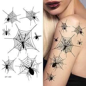 Supperb Temporary Tattoos - Spiders and Spider Net Horror Cobweb Spider Halloween Tattoos (Spider Net)