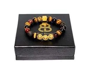 ミックスタイガーアイブレスレット、メンズタイガーアイとゴールドブレスレット、メンズデザイナーブレスレット Kartini Studio Mixed Tiger's Eye Bracelet, Men's Tiger's Eye and Gold Bracelet, Men's Designer Bracelet