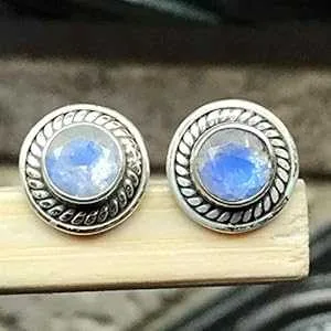 天然レインボー ムーンストーン 925 ソリッド スターリング シルバー スタッド ピアス 9mm Natural Rocks by Kala Natural Rainbow Moonstone 925 Solid Sterling Silver Stud Earrings 9mm