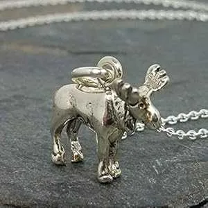 Tiny Moose 3D チャーム ネックレス - 925 スターリングシルバー、18 インチ EnCharmed Tiny Moose 3D Charm Necklace - 925 Sterling Silver, 18"