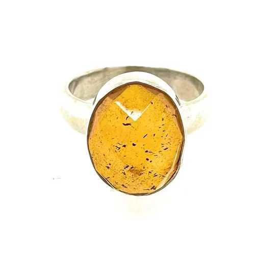 Natural Rocks by Kala Genuine Baltic Amber 925 Solid Sterling Silver Engagement Ring Size 6.75