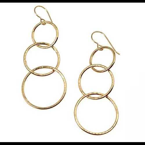 ハンマードブロンズ3段ダングルイヤリング John S Brana Designer Jewelry Hammered Bronze Three Tiered Dangle Earrings