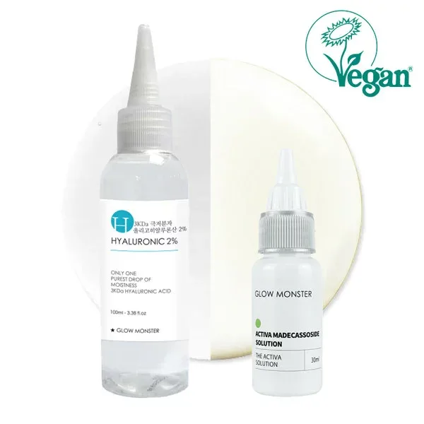 【GLOWMONSTER】 グローモンスター アクティバ マデカソサイドソリューション 原液30ml + 3Kda オリゴ ヒアルロン酸 2% 原液 100ml プレミアムビーガン (贈呈品なくなり次第、贈呈終了)