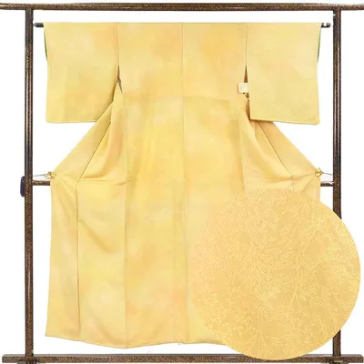 【中古】小紋 リサイクル着物 身丈155cm 裄63cm 前幅23cm 後幅28cm 袖丈48cm 袖幅32cm レディース 袷 ぼかし 裄Mサイズ 秋冬春用 正絹(シルク)イエロー やや難 リメイク リユース