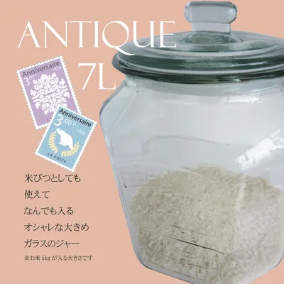 \レビューで1000円クーポン!/ 飾り文字がおしゃれ! アンティーク風 ガラス製 クッキージャー 7.0L Lサイズ 専用パッキン付(保存瓶 保存容器)
