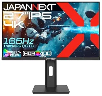 【中古】(非常に良い)JAPANNEXT 27インチ IPSパネル搭載 165Hz対応 4K(3840x2160)解像度 ゲーミングモニター JN-IPS27G165U-HSP 1ms(GTG:OD時/MPRT) HDMI2.1 DisplayP