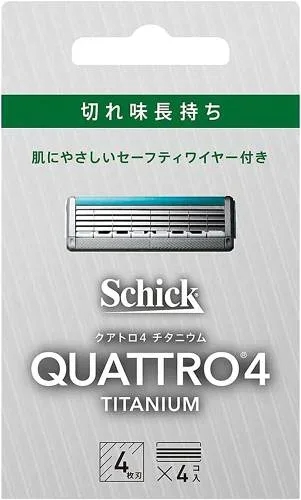 Schick(シック) クアトロ4チタニウム 4枚刃 替刃(4コ入) セーフティワイヤー付 ドイツ製 シルバー 髭剃り カミソリ 4個 (x 1)