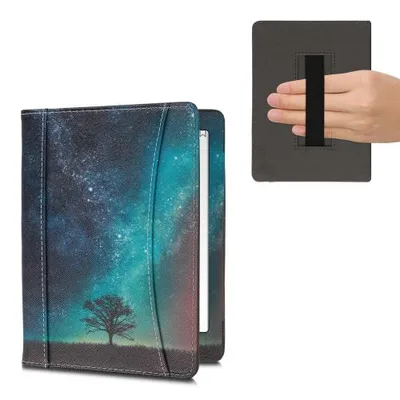 kwmobile Kobo Aura H2O Edition 2対応 ケース - ハンドストラップ と ポケット付き - 電子書籍 保護 プロテクター - 裏地 マイクロファイバー製 コスミックナイトデザイン 青色/グレー/黒色