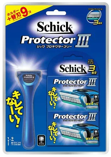 Schick(シック) プロテクタースリー 3枚刃 クラブパック ホルダー(刃付き+替刃8コ入) セーフティワイヤー付 ドイツ製替刃 髭剃り カミソリ ホルダー替刃9コ付