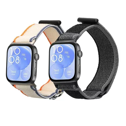 kwmobile 2x 交換ベルト Huawei Watch Fit 3対応 バンド - ナイロン フィットネストラッカー 黒色/白色/オレンジ 黒色 / 白色 / オレンジ