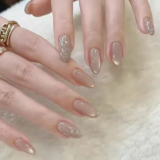 BHIDENAW ネイルチップ ショート 24枚入 人気 和風 かわいい シンプル おしゃれ 成人式 結婚式 パーティー 日常生活に使用できます 花嫁ネイル 光沢 つけ爪 両面テープ ウッドスティック (人…