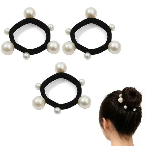 サムコス 真珠のシュシュ ヘアアクセサリー 3個入り かわいい シンプル おしゃれ ヘアアレンジ ヘアゴム パール 真珠 髪飾り 女の子 入学式 結婚式 記念撮影 パーティー ブラック