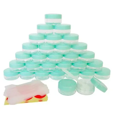 Wopanxye 30個セット 10ml 小分け丸ケース アクセサリー収納 詰め替え容器 プラスチックビーズ収納ケース 化粧品用小分け容器 クリームケース 化粧品 透明容器 グリーンの蓋付き 10g 小物用収…