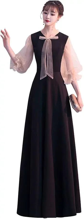 パーティードレス優雅 ワンピース 普段 ちょう結び付 イブニングドレス ゲストドレス 長袖 カクテルドレス 演奏会 発表会