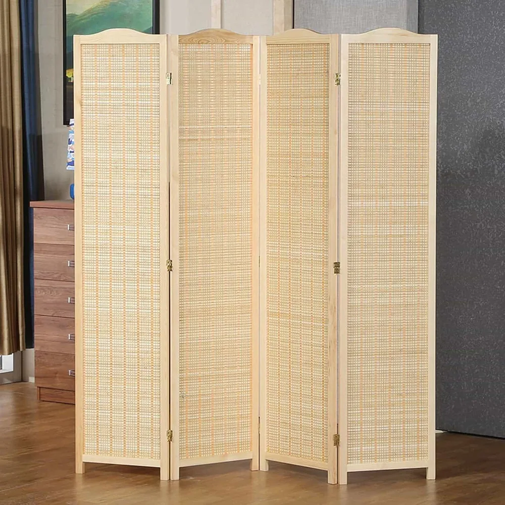 Partition, Stylish, Freestanding, Room Divider, Storage, Natural Wood, 4 Rows, Height 180cm, Partition Screen, 180*40*4, Blindfold, Foldable, Easy to Carry, No Assembly Required, Bamboo Woven, Wooden, Simple, Scandinavian Living Room
