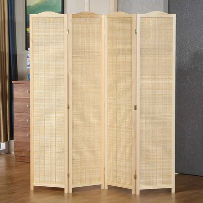Partition, Stylish, Freestanding, Room Divider, Storage, Natural Wood, 4 Rows, Height 180cm, Partition Screen, 180*40*4, Blindfold, Foldable, Easy to Carry, No Assembly Required, Bamboo Woven, Wooden, Simple, Scandinavian Living Room
