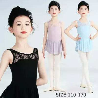 バレエレオタード 子供用 女の子用 レース 可愛さ満載 スカート付き キッズ ワンピース ジュニア 高級 股下スナップ かわいい ダンス 新体操 練習着 演出用 ブラック パープル ブルー 110cm 120cm 130cm 140cm 150cm 160cm 170cm bb004zbzbf6