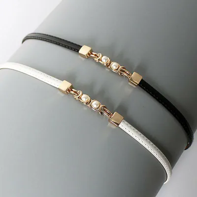ベルト レディース 細 おしゃれ パール シンプル シャツ ドレス アクセサリー ブラック ホワイト ウエストマーク