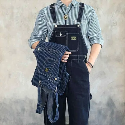 オーバーオール 秋冬 サロペット パンツ つなぎ メンズ カジュアル アメリカン レトロ ストレート 春秋 ストライプ デニム ジーンズ ジャンプスーツ