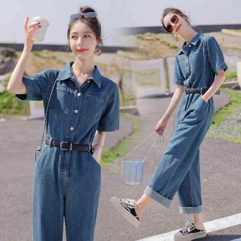 オーバーオール レディース つなぎ デニム パンツ オールインワン 作業服 ジャンプスーツ 夏 シック ウエスト ブルー