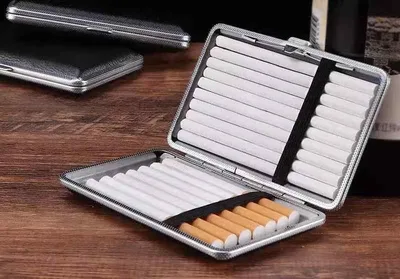 Cigarette Case Cigarette Holder Cigarette Storage Stylish Men's Metal Leather Clip Pressure Resistant Portable Black