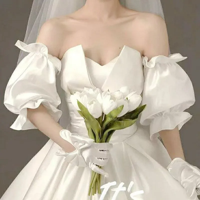 アームカバー レディース 森ガール風 結婚式 ウェディングドレス ブライダル小物 ショート丈 サテン ポリエステル 腕カバー ホワイト ブラック ワインレッド フォーマル 披露宴 二次会 装飾