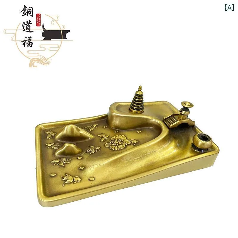 香炉 倒流香 滝香炉 真鍮製 中国風 小橋流水デザイン 手工芸品 インテリア オブジェ 室内用 お香立て 線香立て コーン香炉 瞑想 癒し 重厚感 高品質 アンティーク調
