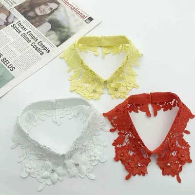 付け襟 レディース カラフル レース 刺繍 花柄 フェイクカラー エスニック風 フラワーモチーフ 飾り襟 重ね着 ファッション雑貨 ポリエステル 多彩な色展開