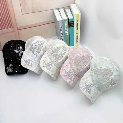 野球帽 レディース 接触冷感 遮光 UVカット レース 花柄 ラインストーン メッシュ 通気性 軽量 かわいい キャップ 帽子 日よけ