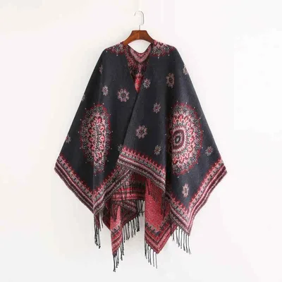 Women's Shawl Autumn/Winter Thick Cold Protection Warm Fringe Bohemian Ethnic Large Stole Muffler Geometric Tourism Travel Poncho Cashmere Style