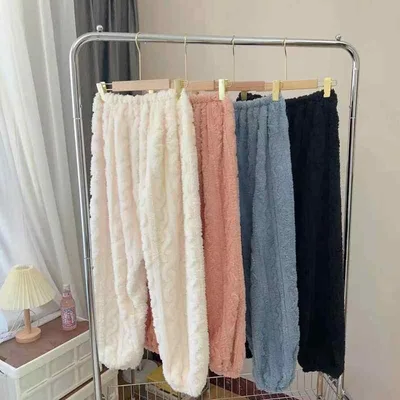 ルームパンツ レディース パジャマパンツ 秋冬 フランネル ボア 裏起毛 もこもこ 厚手 防寒 保暖 部屋着 ルームウェア 大きいサイズ ゆったり ロングパンツ ナイトウェア かわいい