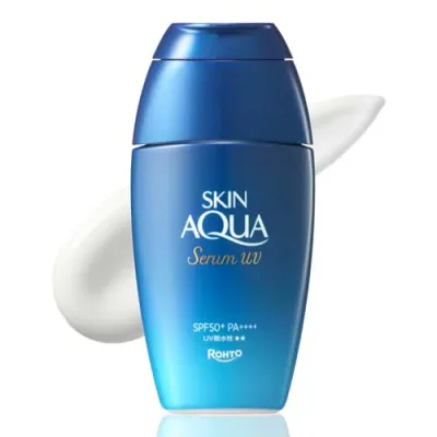 スキンアクア(SKIN AQUA) ヒアルロンセラムUV SPF50+・PA++++ UVカット (エタノールフリー 無香料 無着色 パラベンフリー 敏感肌; 化粧下地 メークアップ; うるおい続く3種のヒアルロン酸配合 さっ