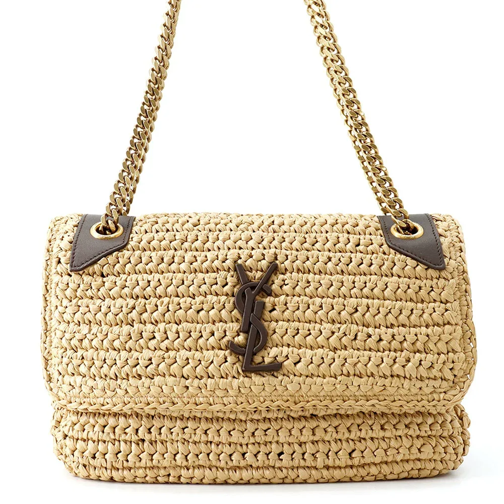 サンローランパリ チェーンショルダーバッグ ニキ ラフィア/レザー 620329 SAINT LAURENT PARIS 中古 【返品保証】 サンローランパリ バッグ SAINT LAURENT PARIS BAG