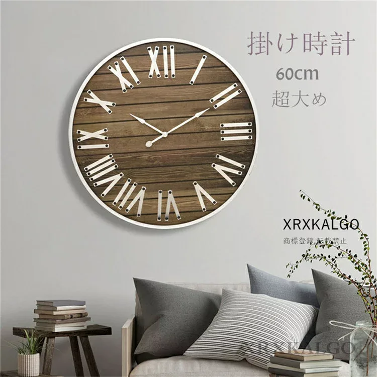 【時間限定10%OFFクーポン】壁掛け時計 静音 掛け時計 おしゃれ 60CM 木紋柄 時計クロック 新生活応援 欧米風 金属製 部屋飾り アクリル 引越し祝い お礼 祝い 結婚祝い ギフト電池