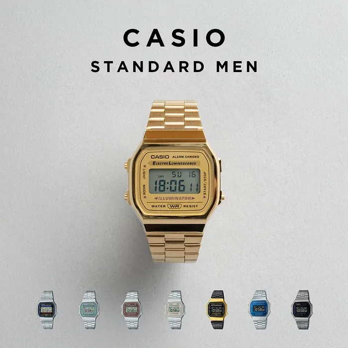 【10年保証】【日本未発売】CASIO STANDARD MEN カシオ スタンダードA168W腕時計 時計 ブランド メンズ レディース キッズ 男の子 女の子 チープカシオ チプカシ デジタル 日付 軽量 軽い 薄型 シルバー 金 ブラック 黒 メタル 海外モデル ギフト プレゼント