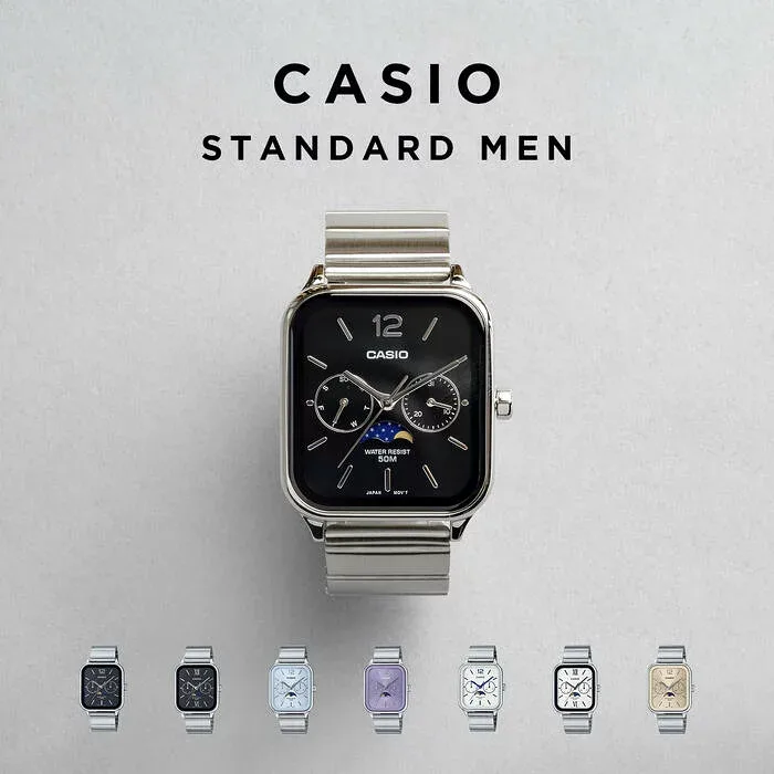 【10年保証】CASIO STANDARD MEN カシオ スタンダードMTP-M305D腕時計 時計 ブランド メンズ レディース キッズ 男の子 女の子 チープカシオ チプカシ アナログ ムーンデータ 日付 防水 高級感 高見え シルバー メタル フルメタル 角型 ギフト プレゼント