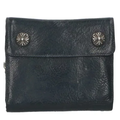 クロムハーツ Chrome Hearts BIG SPOON ビッグスプーン クロスボタンレザー財布(ブラック×シルバー)【501062】【OS06】【小物】【中古】bb359#rinkan*B