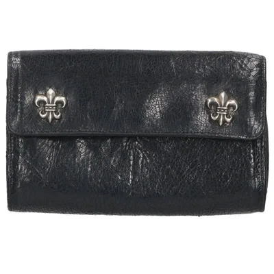 クロムハーツ Chrome Hearts WAVE4 BSフレアボタンレザーウォレット財布(ブラック)【807062】【NO05】【小物】【中古】bb349#rinkan*B