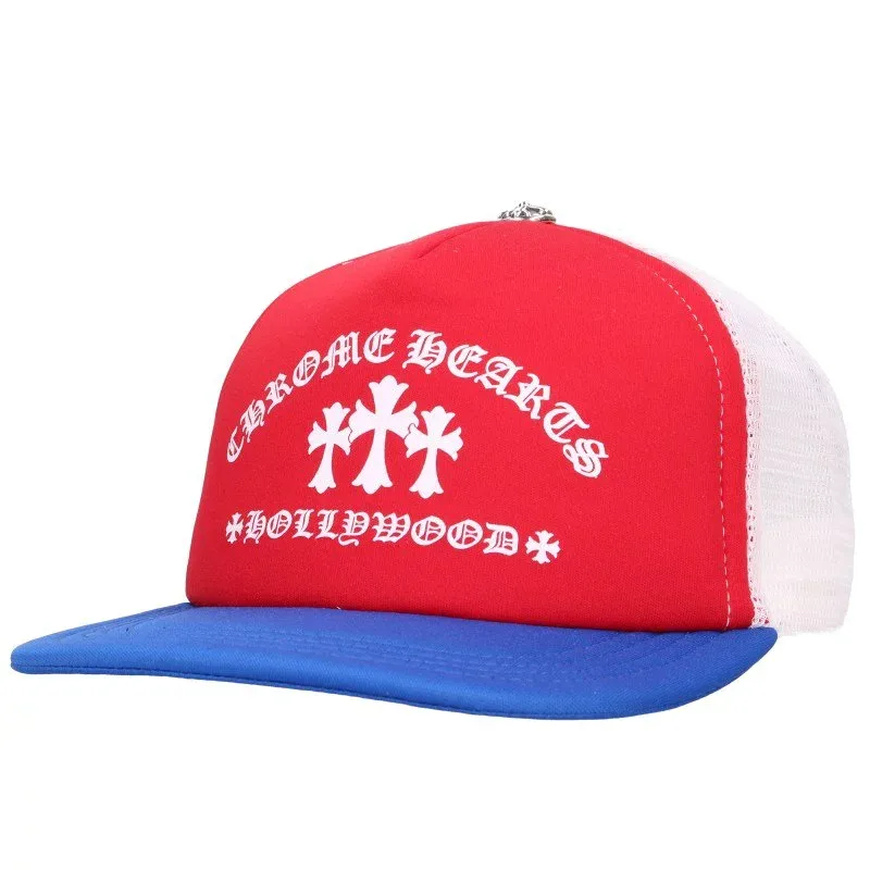 クロムハーツ Chrome Hearts TRUCKER CAP トラッカーキャップ フロントセメタリープリント帽子(レッド×ホワイト×ブルー)【508062】【SJ02】【小物】【中古】bb431#rinkan*S