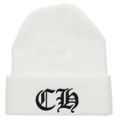 クロムハーツ Chrome Hearts ACRYL WATCH CAP CH刺繍帽子(ホワイト×ブラック)【718062】【SS07】【小物】【中古】bb134#rinkan*A