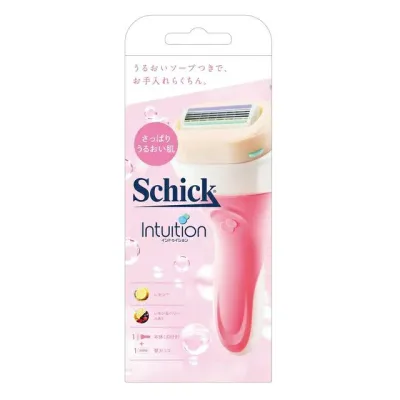 【2個セット】 シック イントゥイション さっぱりうるおい肌ホルダー 本体 替刃 1個付 4枚刃 カミソリ ボディケア 剃刀 体毛 産毛 腕 足 モイスチュアソープ ムダ毛 女性 schick 肌に優しい 肌ケア 肌負担軽減 密着フィット シアバター ビタミンB5 セーフティワイヤー付き