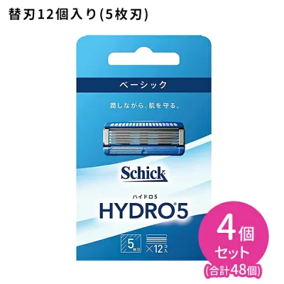 ハイドロ5 ベーシック 替刃12個入 4個セット ハイドロ 髭剃り メンズ 身だしなみ スムーズ 簡単 潤う 肌に優しい 無精ひげ カミソリ シェービング 5枚刃 ヒアルロン酸配合 スキンガード付き シック Schick