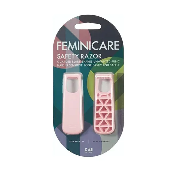 FEMINICARE フェミニケア 2本入 剃刀 かみそり ムダ毛処理 女性用 デリケートゾーン VIOライン アンダーヘア 使い捨て コンパクト 滑りにくい 肌にやさしい ガード付き 日用品 衛生用品 貝印 hk0001