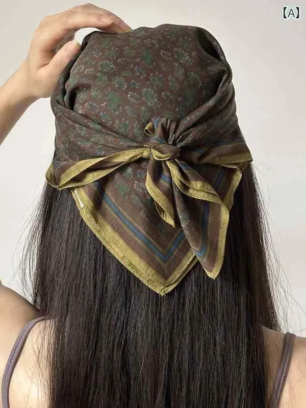 バンダナ おしゃれ ヘアアクセサリー レトロ 油絵の シルクの 小さい 正方形の スカーフ 女性用 春夏 ファッション 文学 芸術 すべての マッチ 軽くて 薄手 装飾 ヘッド