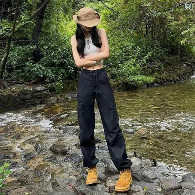 事務服 パンツ レディース La Chapelle ブラック オーバー オール レディース 2025 ハイウエスト ストレート 春秋 登山 スポーツ パンツ アサルト