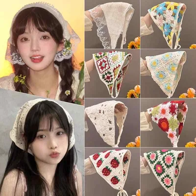 帽子 レディース 三角巾 ニット帽 ヘッドスカーフ フランス風 透かし編み ドーパミン ボヘミアン 田園風 ターバン ヘアバンド 通気性 柔らかい 伸縮性 かわいい おしゃれ 軽量 日よけ 紫外線対策 大人かわいい 小顔効果 通勤 通学 デイリー使い アウ