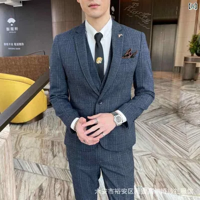 スーツ 男性用 ビジネス カジュアル セットアップ 3点セット スリーピース テーラードジャケット ベスト スラックス パンツ 冠婚葬祭 会議 宴会 韓国 スリムフィット スタイリッシュ フォーマル 上下セット ストレッチ性 高級感 紳士服 通勤 通学