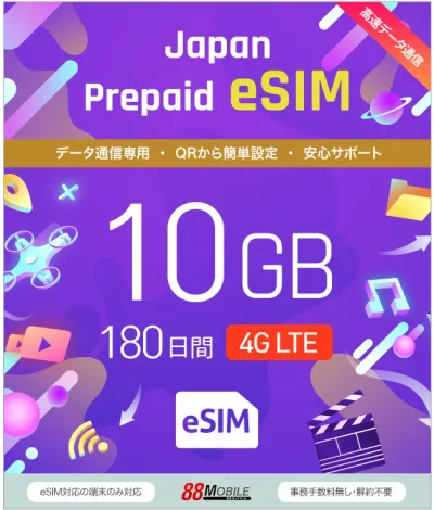 メール納品 eSIM 日本 国内 プリペイドSIM 10GB/180日 プリペイドSIMカード 国内データ通信専用 NTTドコモ回線(docomo 回線)