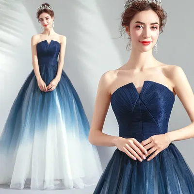ウェディングドレス Aラインドレス 編み上げ エンパイア カラードレス 結婚式 披露宴プリンセスラインロングドレス二次会パーティードレスマタニティウエディングドレス演奏会お嫁さん発表会花嫁 エレガント ネイビー