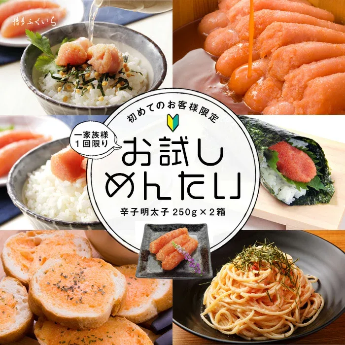 博多ふくいち 辛子明太子 お試し明太 切れ子 250g×2箱 初回ネット限定 1回限り 3セット迄 送料無料】冷蔵便 合計 500g メンタイ めんたいこ 訳あり ワケアリ 切子 中切れ 家庭用 おすすめ
